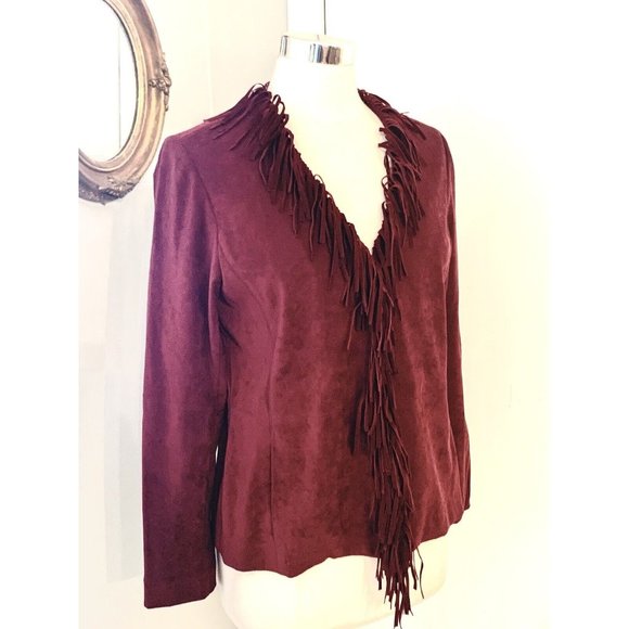 Women’s Burgundy Red Fringed Cardigan Jacket Size 6 - Picture 8 of 8